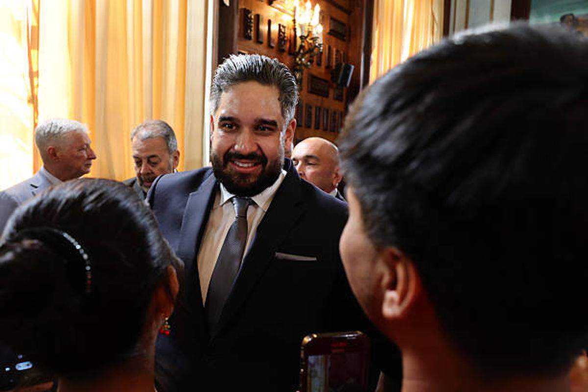 Nicolas Maduro Guerra, the son of former Venezuelan strongman Nicolas Maduro, greets supporters after the inaugural session for the 2026-2031 Legislative Constitutional Period at Palacio Federal Legislativo on Jan. 05, 2026 in Caracas.