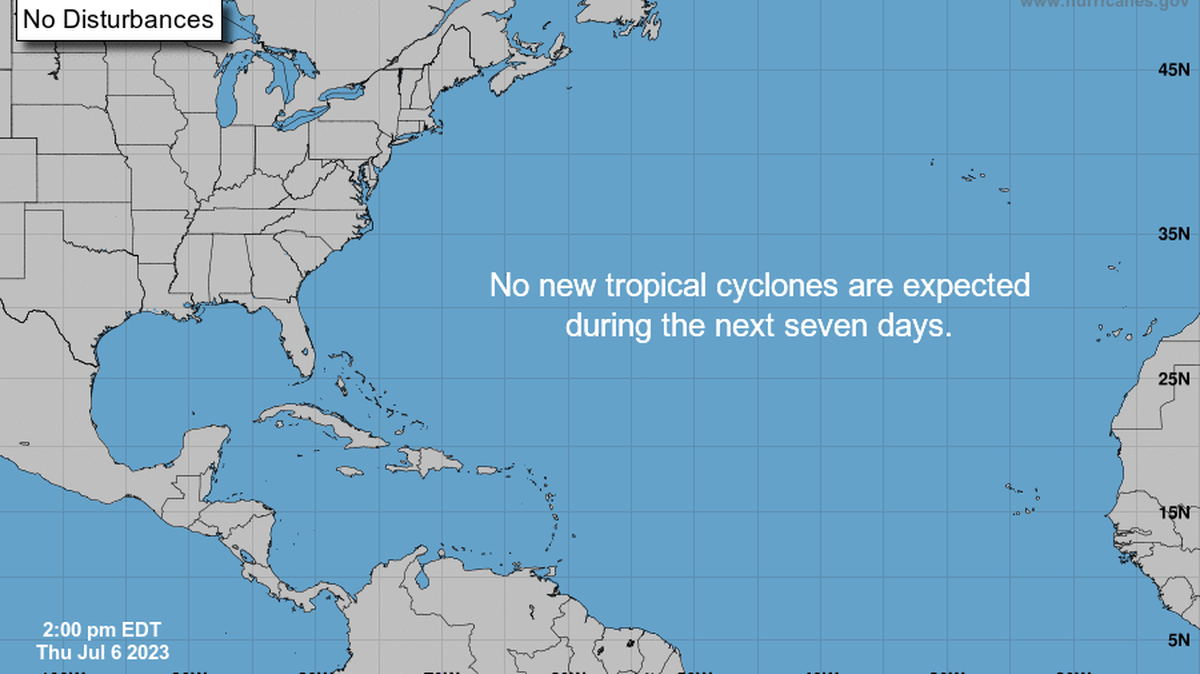 The NHC forecast map of the Atlantic basin was blank as of Thursday afternoon, but a mid-season prediction from Colorado state University suggests it won’t stay that way later this season.