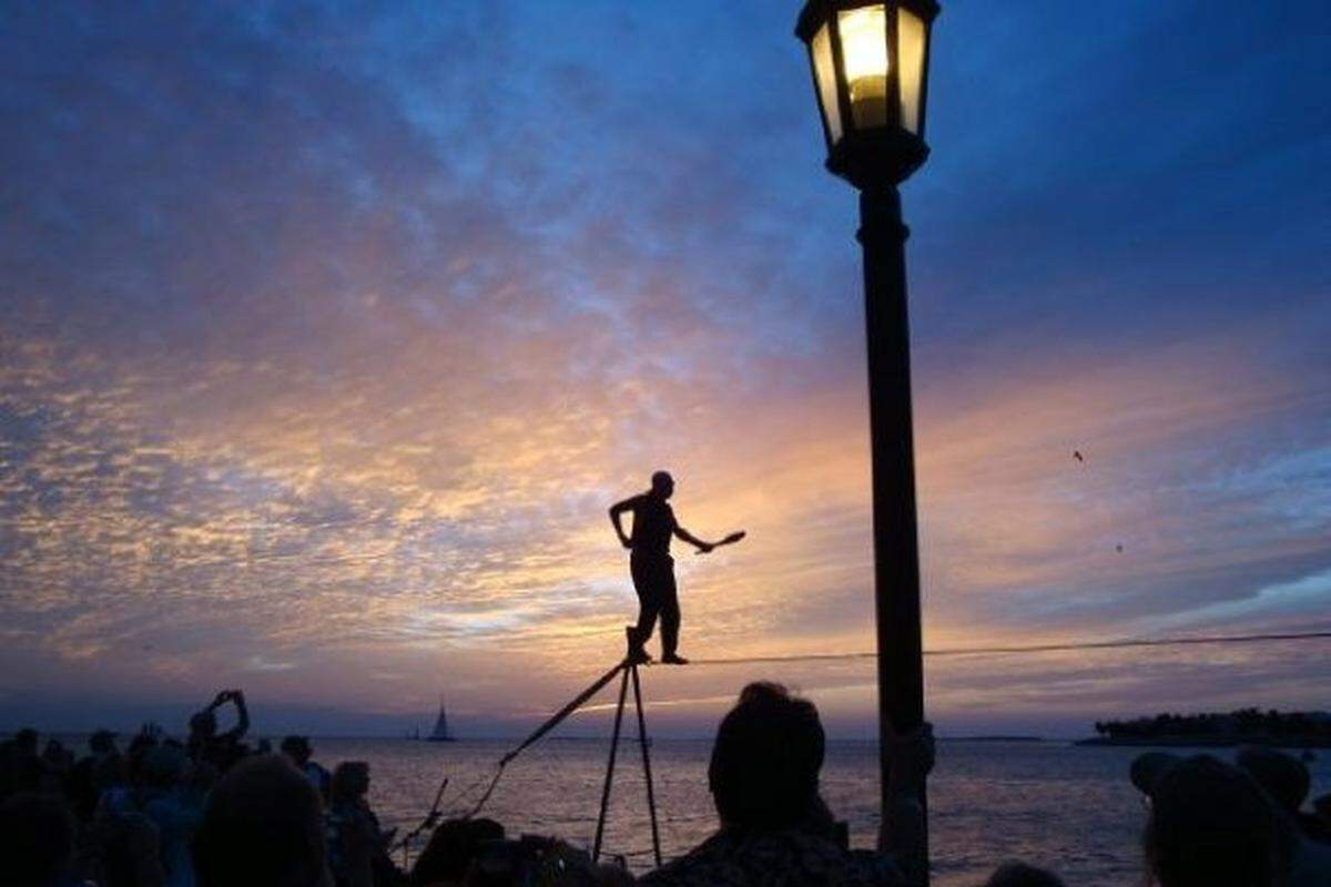 Sunset Celebration at Mallory Square begins about two hours before sunset daily.