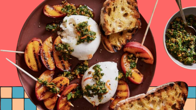 This burrata with grilled peaches recipe makes the perfect appetizer for a warm evening