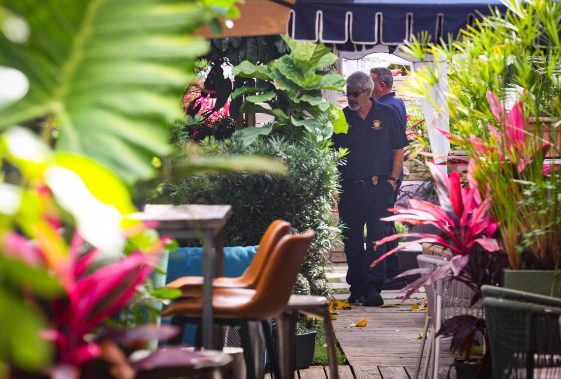 Miami Beach fire inspectors walk through Jungle Vibes, the restaurant next to Bikini Hostel that is under shared ownership, on Wednesday, March 5, 2025.