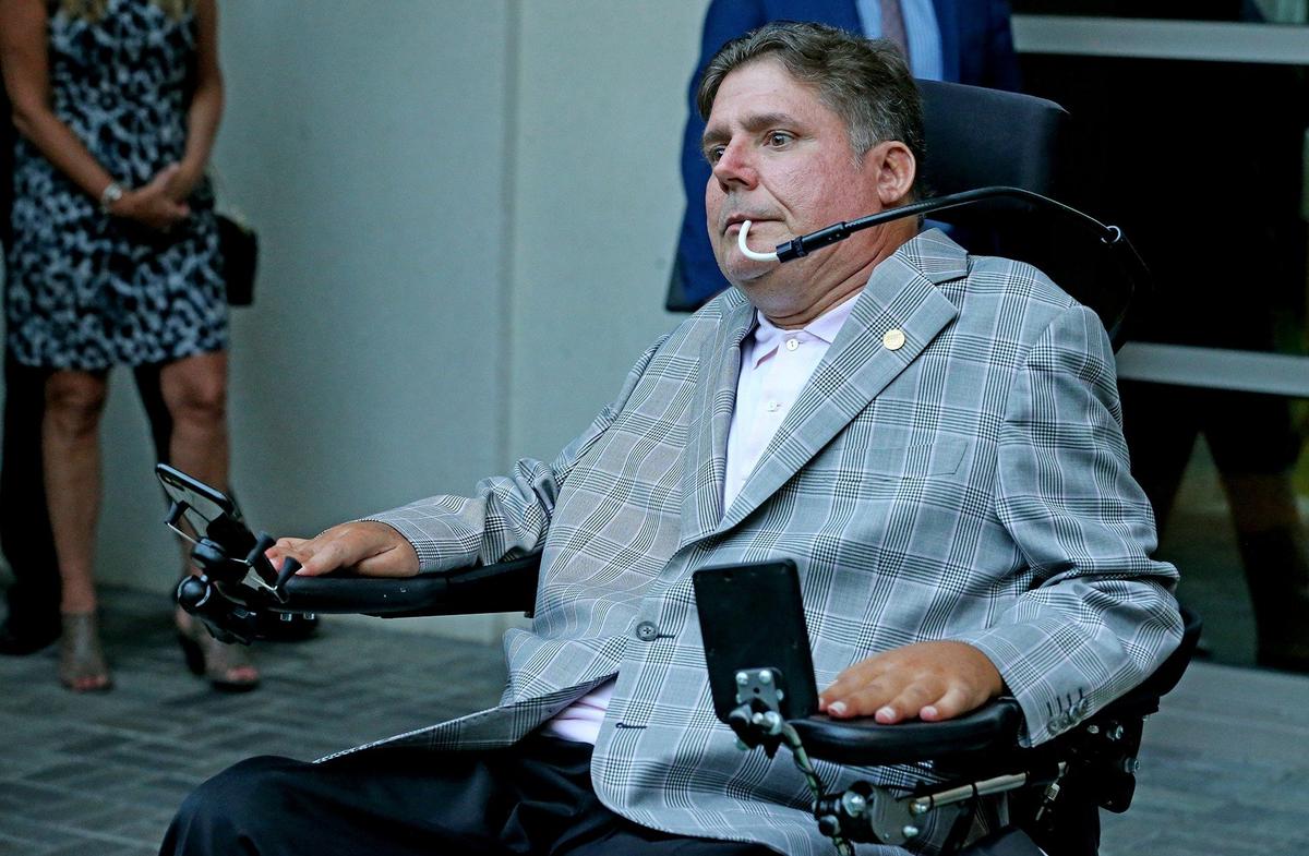 Marc Buoniconti arrives at the memorial for his father and Miami Dolphins legend Nick Buoniconti at the Lois Pope LIFE Center of The Miami Project in Miami, Florida, September 6, 2019.