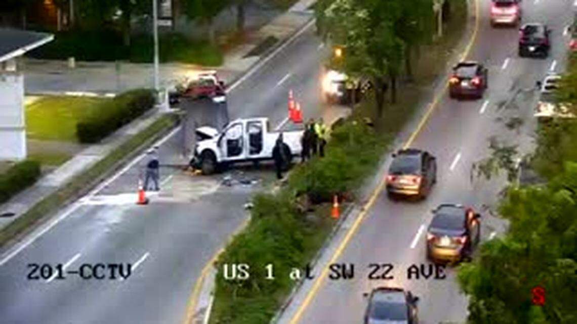 The Monday morning rollover at U.S. 1 just before Southwest 22nd Avenue in Miami.