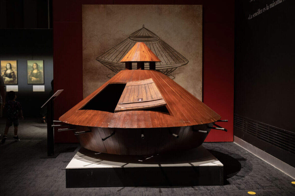Full-scale replicas of many of Da Vinci’s concept designs for machines are on display, such as this armored vehicle.
