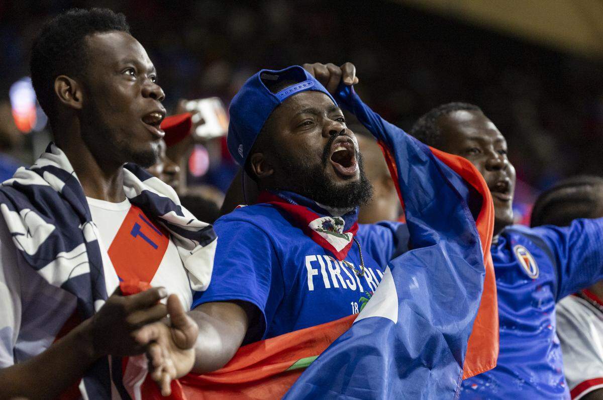 Haiti fans cheer for their team as they play against Peru in the first half of their friendly soccer match at Nu Stadium on Friday, June 5, 2026, in Miami, Fla.