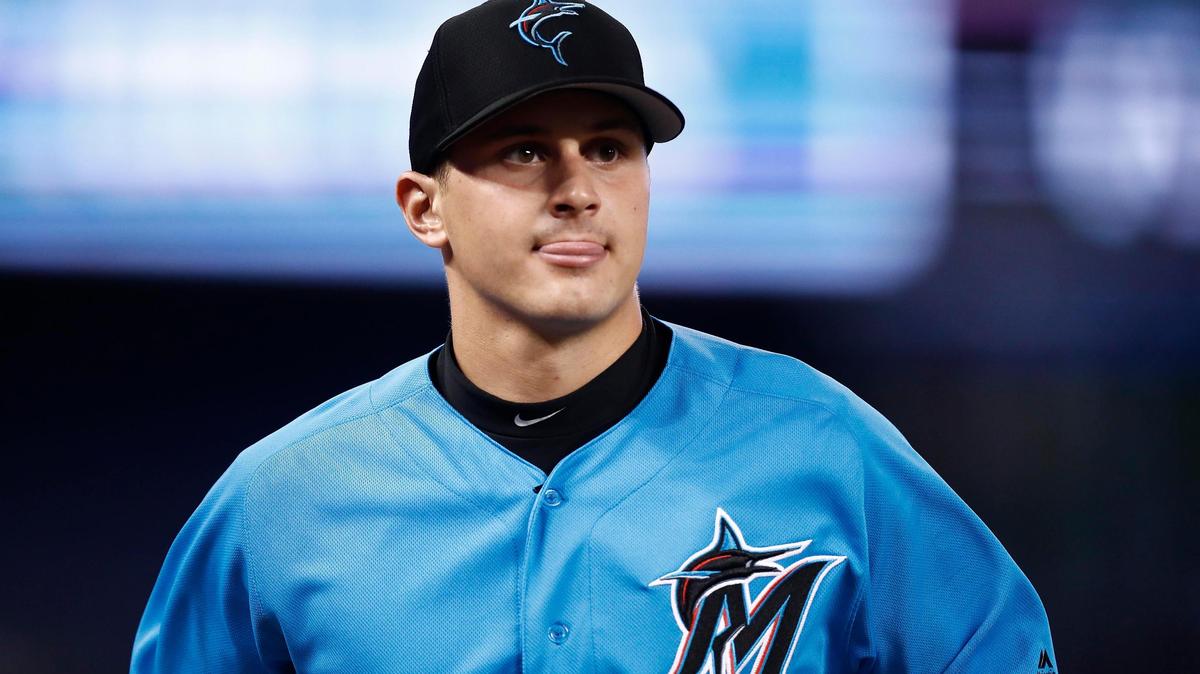 First-round draft pick and Miami Marlins outfielder J. J. Bleday runs during batting practice before a baseball game against the New York Mets, Friday, July 12, 2019, in Miami.