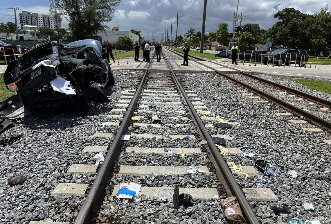 A Broward Sheriff’s Office detective who was confused by the presence of a freight train drove around lowered gates and was struck by a Brightline train in Dania Beach on Aug. 28, 2024. The detective survived and was disciplined.