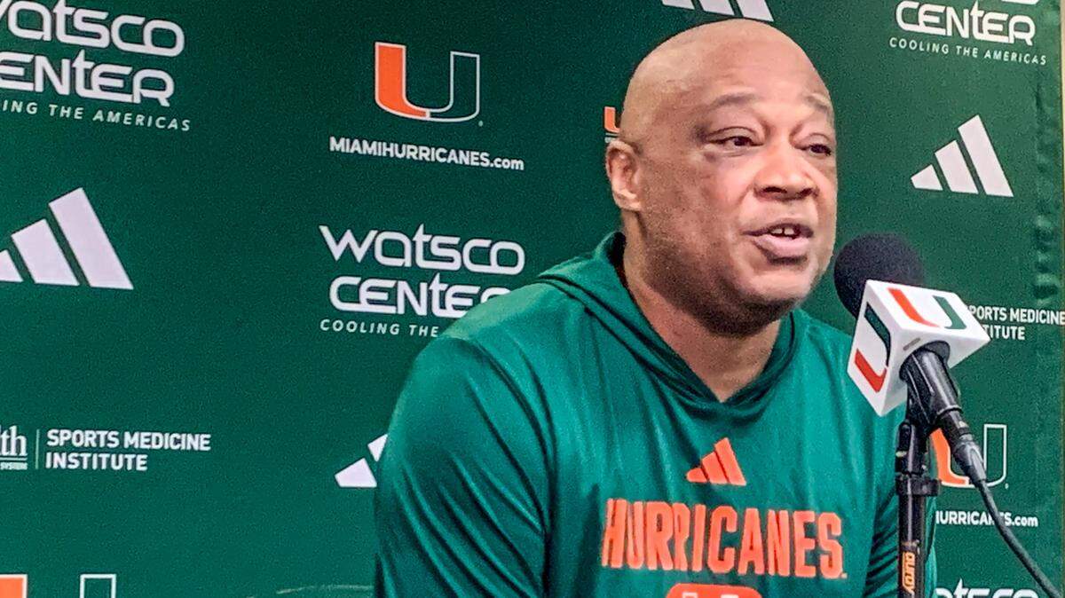 Miami Hurricanes interim men’s basketball coach Bill Courtney speaks with media on Monday, Dec. 30, 2024, at the Watsco Center.