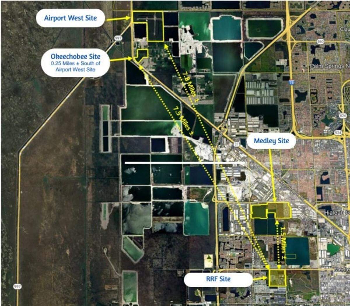 Miami-Dade County narrowed potential incinerator locations to four spots: the existing site in Doral, a private site in Medley, an idle county airstrip near Miramar called Airport West and a privately owned tree farm outside Hialeah Gardens.
