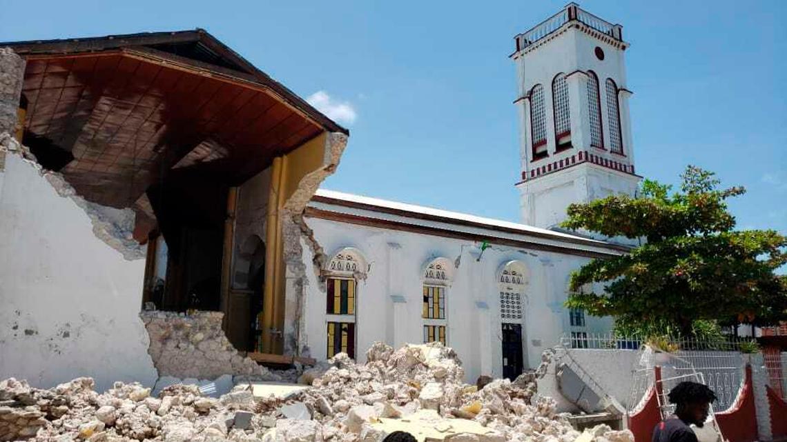 Sacred Heart church is damaged after an earthquake in Les Cayes, Haiti, Saturday, Aug. 14, 2021.