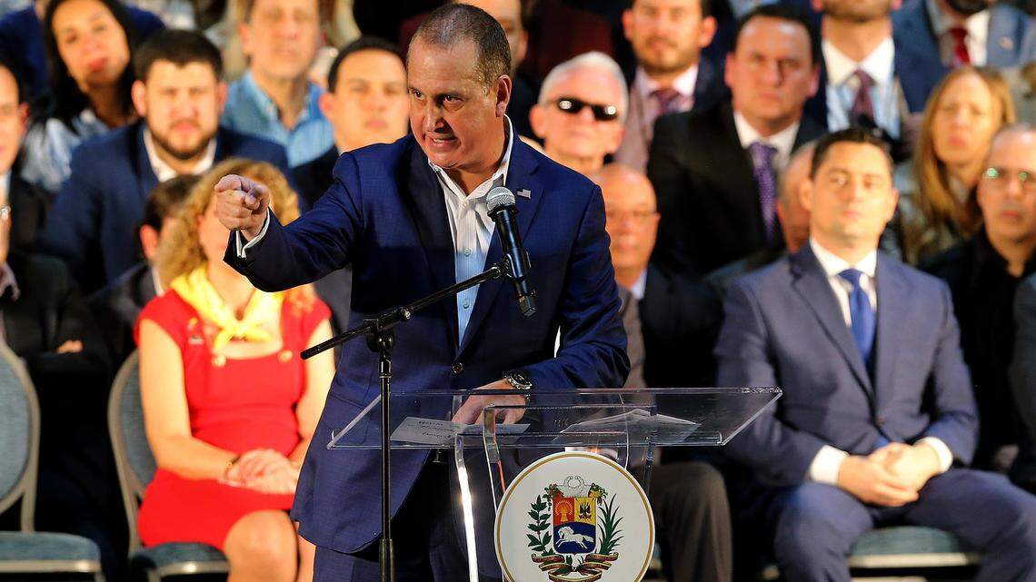 Republican U.S. Rep. Mario Diaz-Balart welcomed Venezuela’s interim President Juan Guaidó at a rally to meet with the Venezuelan community during his visit to Miami on Saturday, Feb. 1, 2020.