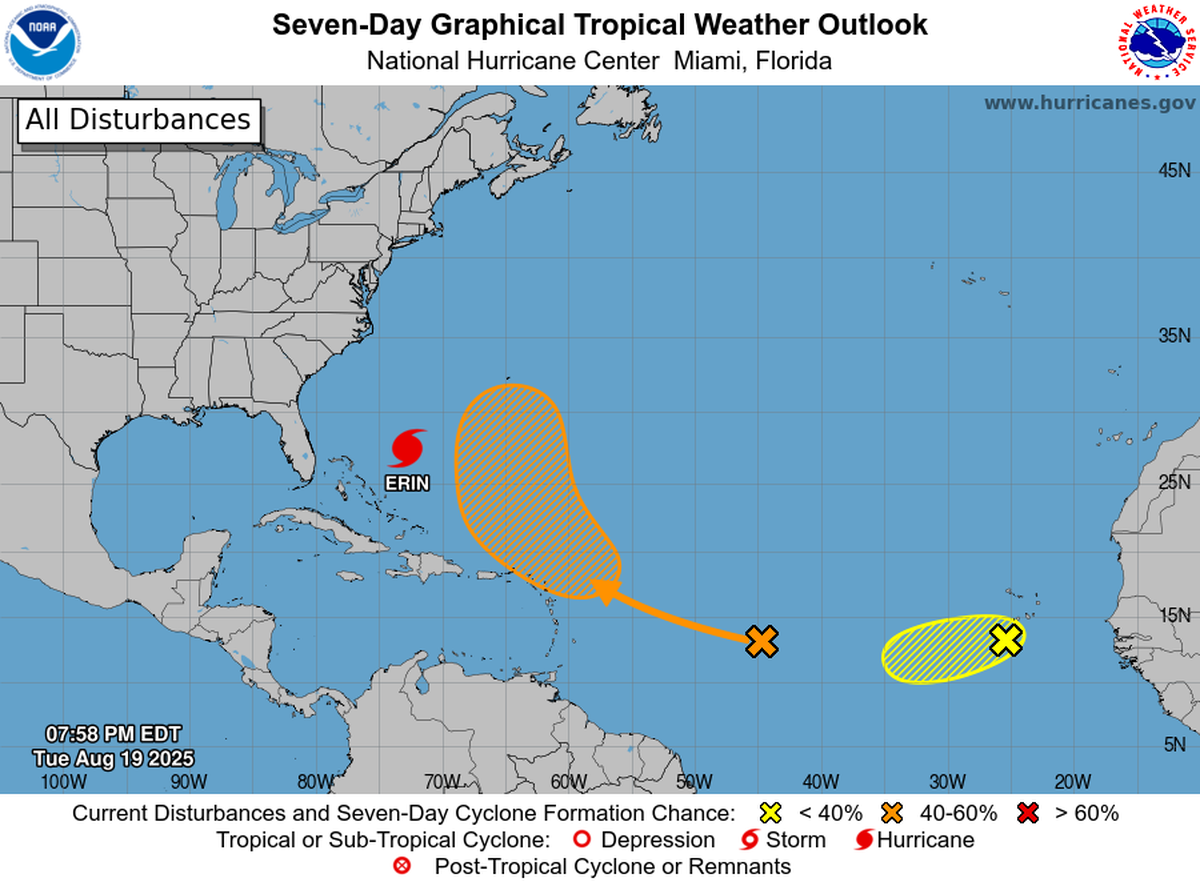 Forecasters are watching both disturbances in the Atlantic for the potential to develop later this week.