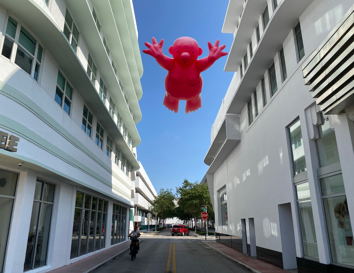 Mr. Pink’s giant balloons will hover above Lincoln Road during Art Week.