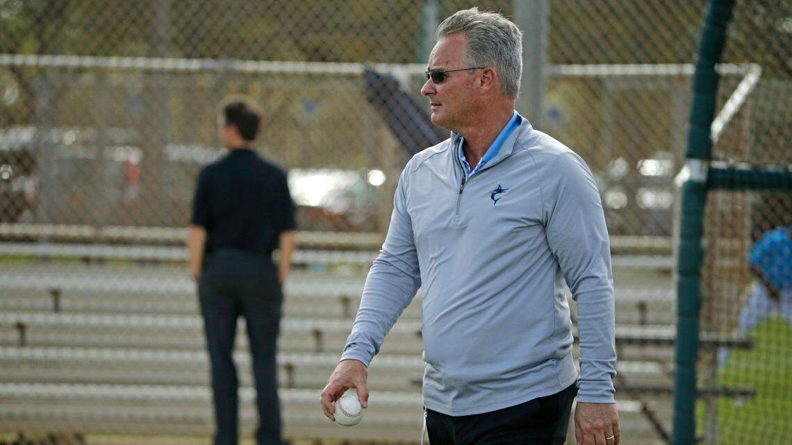Miami Marlins vice president of player development and scouting Gary Denbo looks on during the spring training baseball workouts for pitchers and catchers at Roger Dean Stadium on Wednesday, February 12, 2020 in Jupiter, FL.