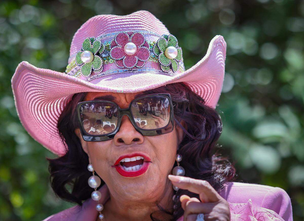 Congresswoman Frederica Wilson gives her remarks after visiting the Krome detention center on Thursday, April 24, 2025, in Miami, Florida. 