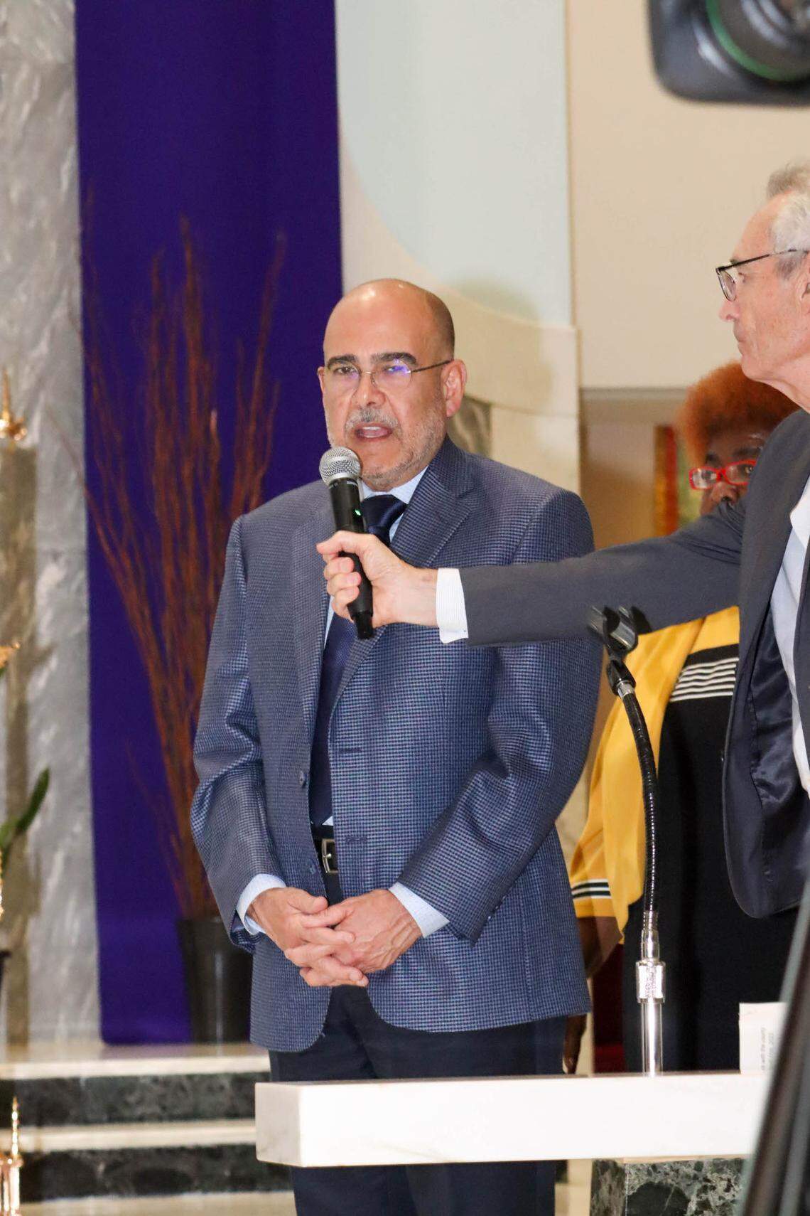 Miami-Dade County Public Schools superintendent Jose Dotres commits to expanding tree cover at the 2023 Nehemia Action organized by People Acting for Community Together (PACT) at St. James Catholic Church in North Miami.