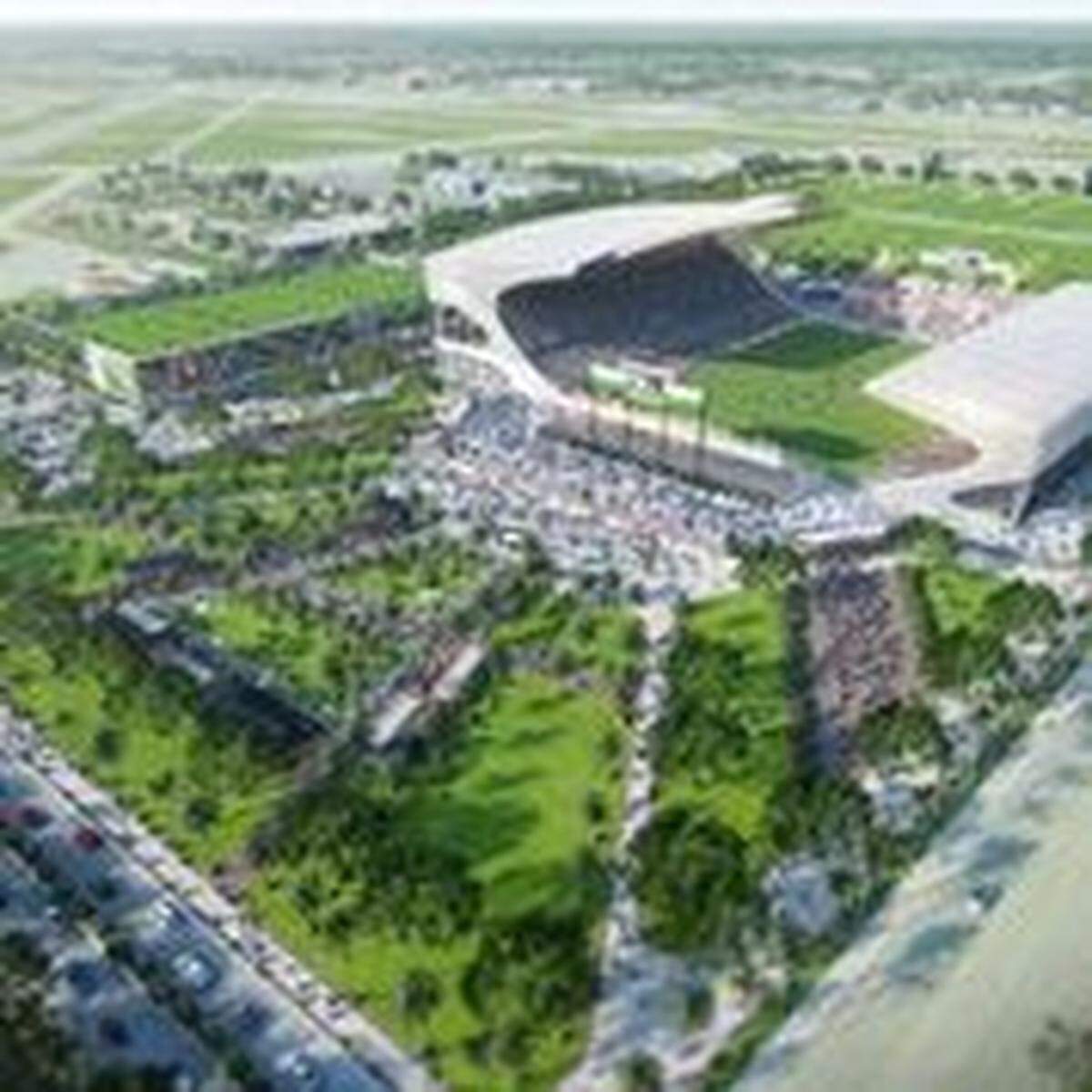 The David Beckham group’s rendering of a new Lockhart Stadium in Fort Lauderdale, where Inter Miami would play its first two seasons in Major League Soccer while its permanent home stadium is completed near Miami International Airport.