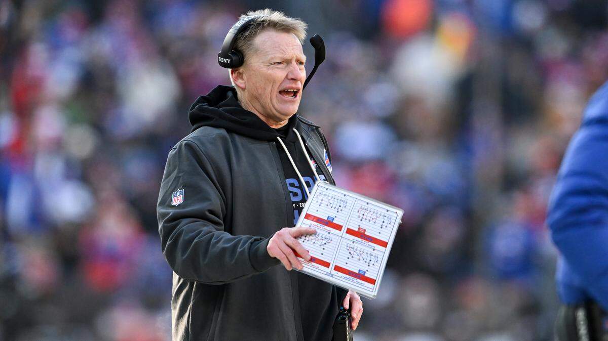 Special teams coordinator Chris Tabor of the Buffalo Bills looks on during the second quarter against the Cleveland Browns at Huntington Bank Field on December 21, 2025 in Cleveland, Ohio.