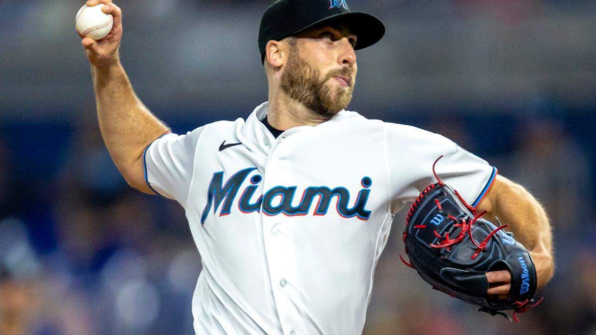 Miami Marlins pitcher Anthony Bass (52) throws the ball during the seventh inning of an MLB game against the Seattle Mariners at loanDepot park in the Little Havana neighborhood of Miami, Florida, on Saturday, April 30, 2022.