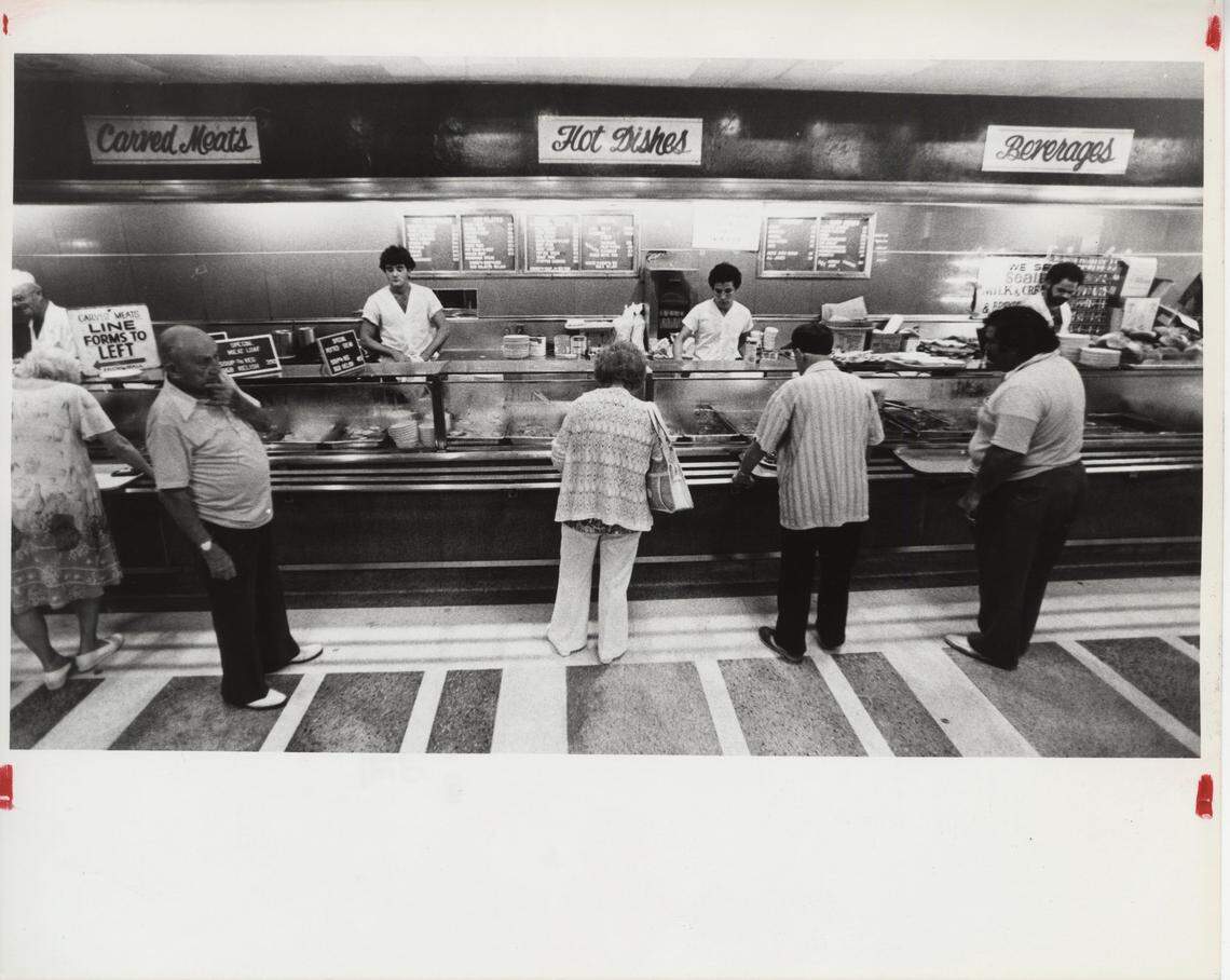 Customers lineup for their meals at the Concord Cafeteria in SOuth Beach in 1981.