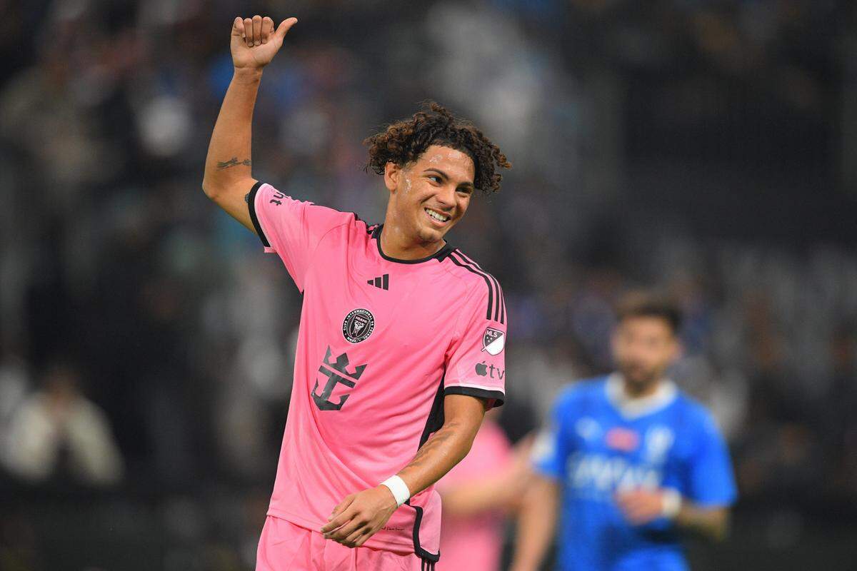 Jan 29, 2024; Riyadh, Saudi Arabia; Inter Miami midfielder David Ruiz (41) celebrates a play in the first half against the Al-Hilal SFC at Kingdom Arena. Mandatory Credit: Victor Fraile Rodriguez Rodriguez-USA TODAY Sports