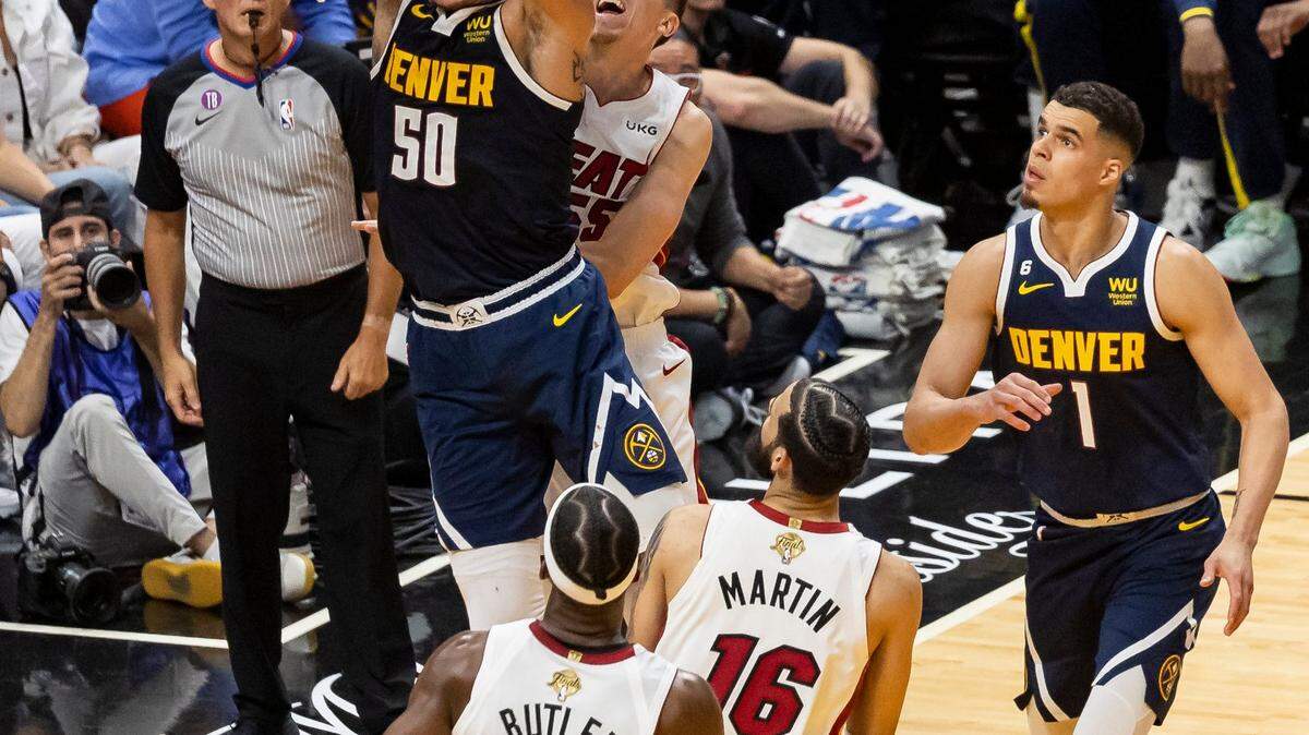 Denver Nuggets forward Aaron Gordon (50) dunks against the Miami Heat in the first half of Game 4 of the NBA Finals at the Kaseya Center on Friday, June 9, 2023, in downtown Miami, Fla.