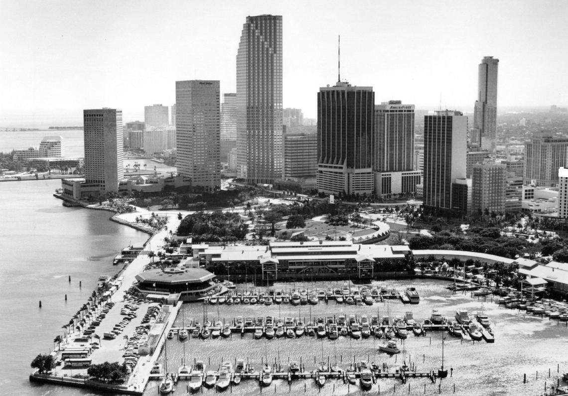 Bayside Marketplace with the 1980s Miami skyline.
