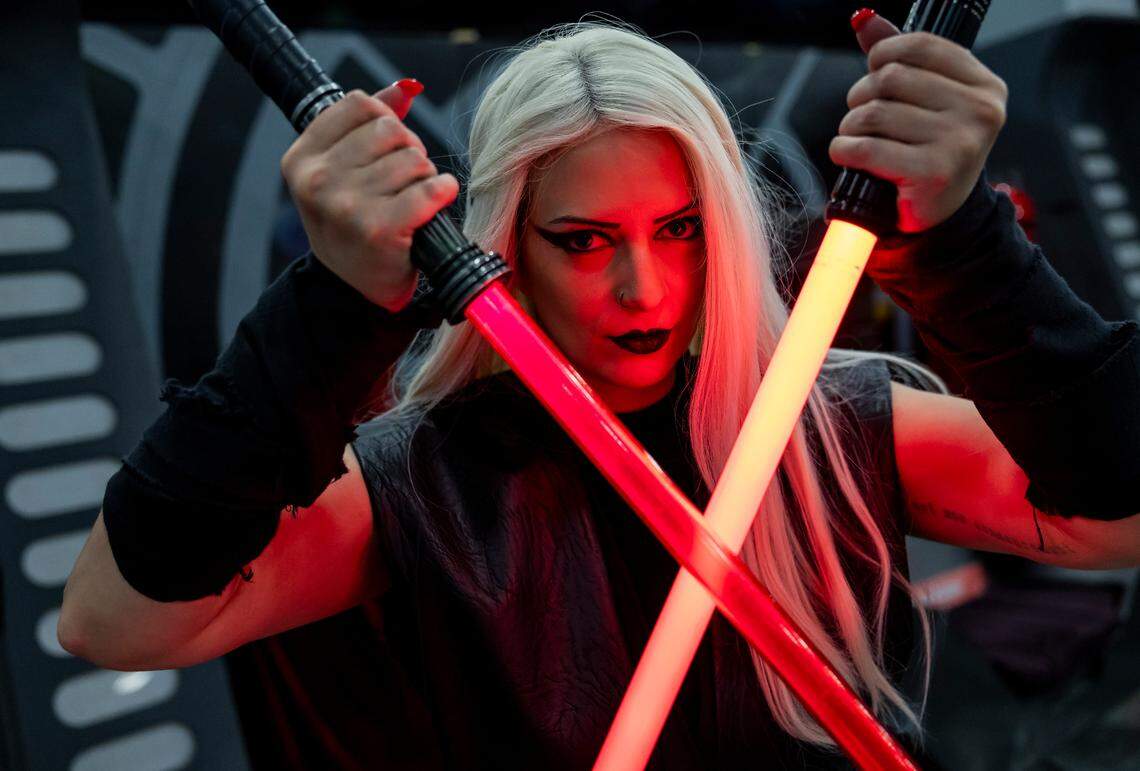 Victoria Decun, 31, as Darth Vek’tra, cosplays as her original character in the Star Wars universe during Florida Supercon 2024 at the Miami Beach Convention Center on Saturday, July 13, 2024, in Miami Beach, Fla.