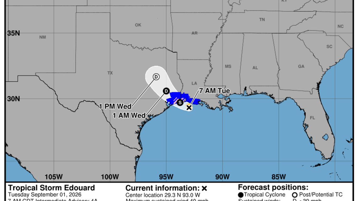 Tropical Storm Edouard could become season’s first hurricane before landfall