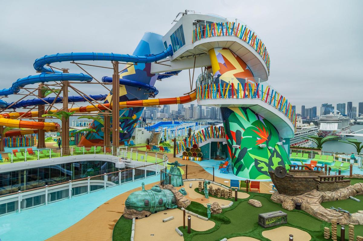 A look at the “6 record-breaking waterslides” and the Dunes mini golf, that are among of the many thrill activities available in the Royal Caribbean’s Icon of the Seas.