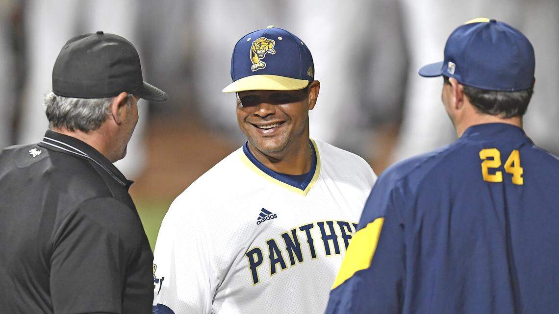 Florida International University Head Coach Mervyl Melendez before the game against Kent State University which won the game 13-5 on February 24, 2016 at Miami, Florida.