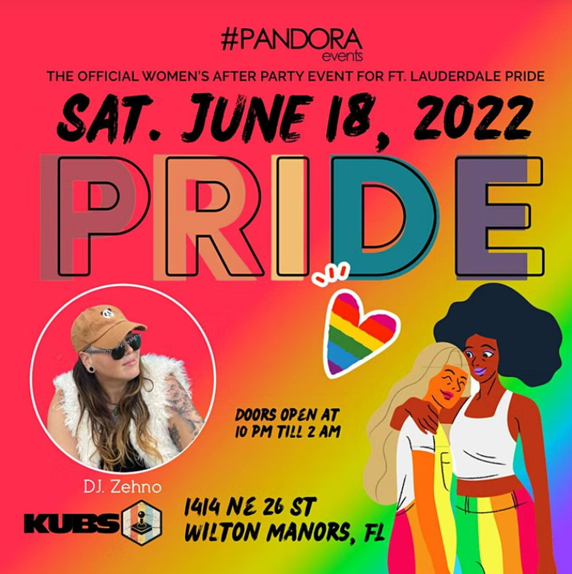 Pandora Pride is June 18 from 10 p.m. to 2 a.m. at Kubs, 1414 NE 26th St., Wilton Manors.