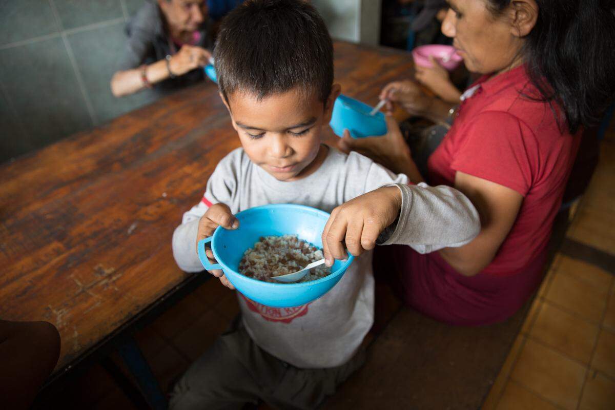 Six-year-old Luisito began to come to Casa de Maria in Propatria this year with his mother because they did not have food.  The soup they get at the soup kitchen is the only meal his mother can guarantee that they will have each day.