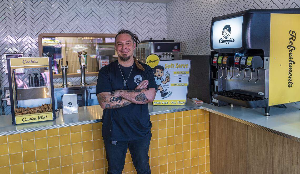 Chef and restauranteur Michael Beltran posed inside his new burger spot Chuggie's in Coconut Grove, on Friday, November 14, 2025.