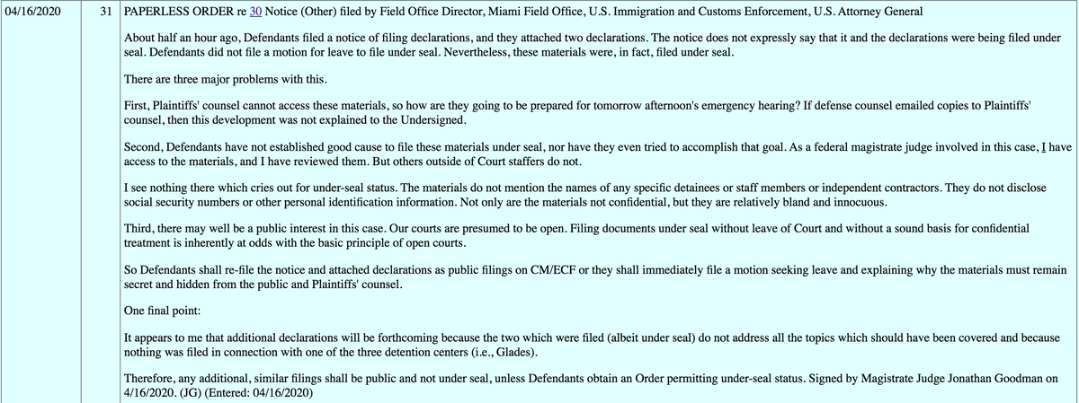 A copy of Miami Federal Magistrate Court Judge Jonathan Goodman’s statement filed April 16.