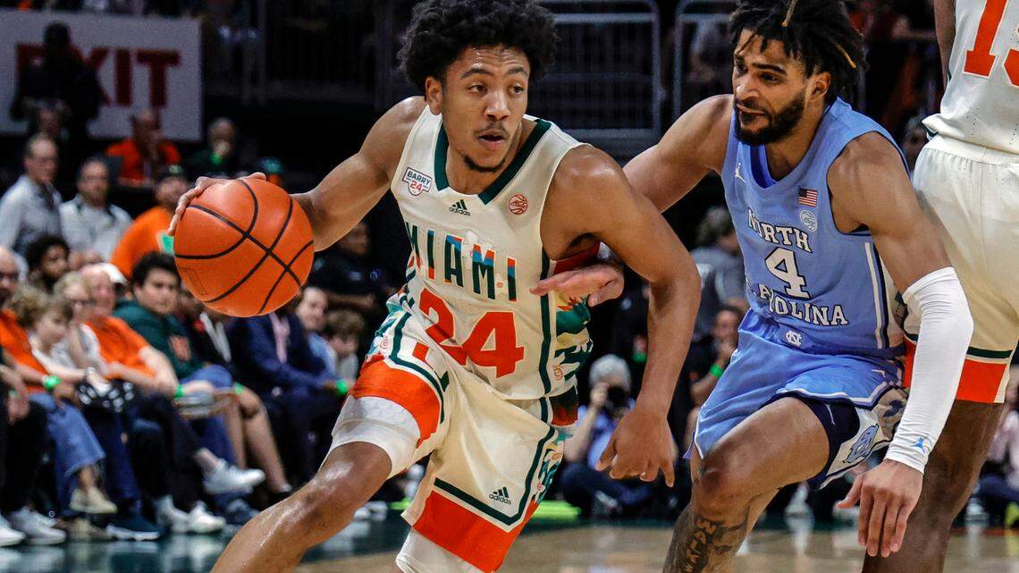 Miami Hurricanes guard Nijel Pack (24) is the only UM player left from the 2023 Final Four team heading into the 2024-25 season.