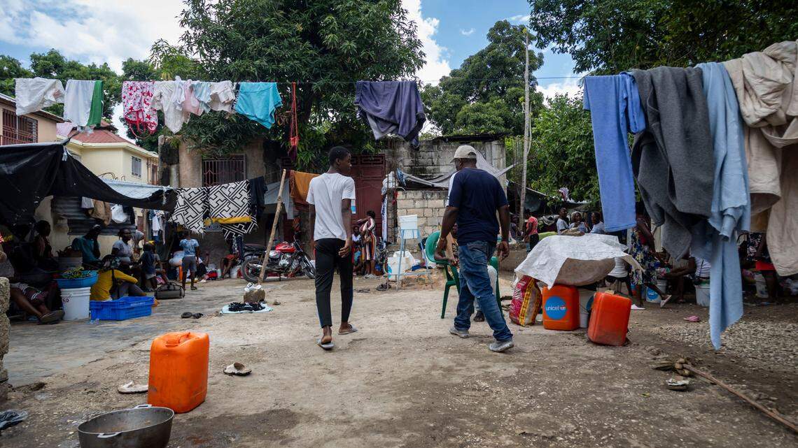 Haitians go about their day at a displacement camp Léogâne, Haiti. In June of 2025, the country had nearly 1.3 million people internally displaced by armed gangs, the United Nations said.