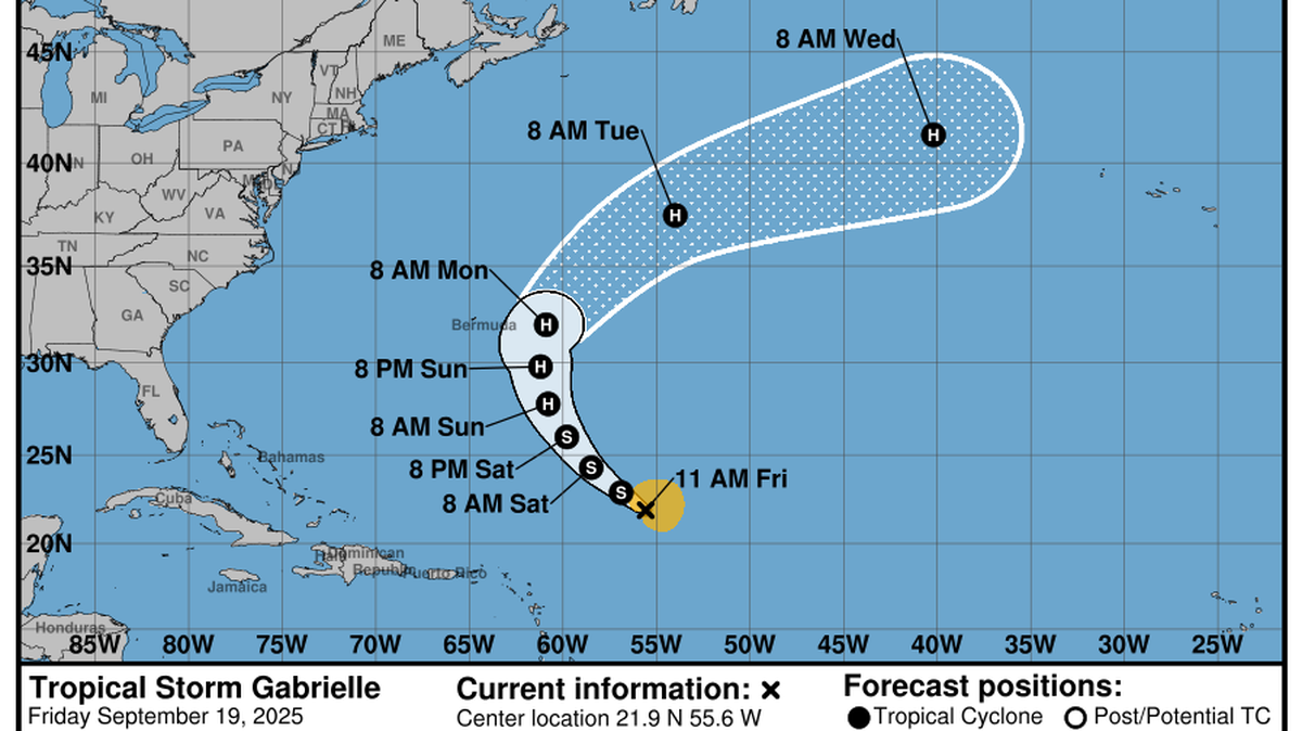 Tropical Storm Gabrielle is on track to strengthen into the second hurricane of the season over the weekend.