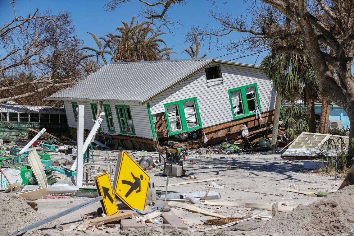 A home damaged by Hurricane Ian is seen along Fort Myers Beach on Monday, Oct. 3, 2022.