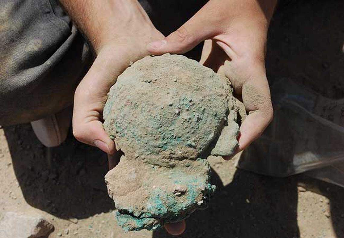 Part of the three copper items found in Oman.