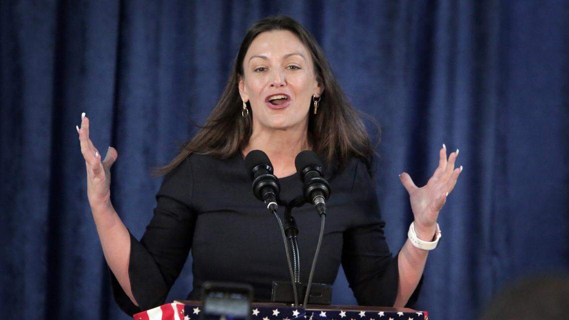 The Democratic nominee for Commissioner of Agriculture and Consumer Services, Nikki Fried, speaks to supporters during a rally in Orlando on Aug. 31, 2018.