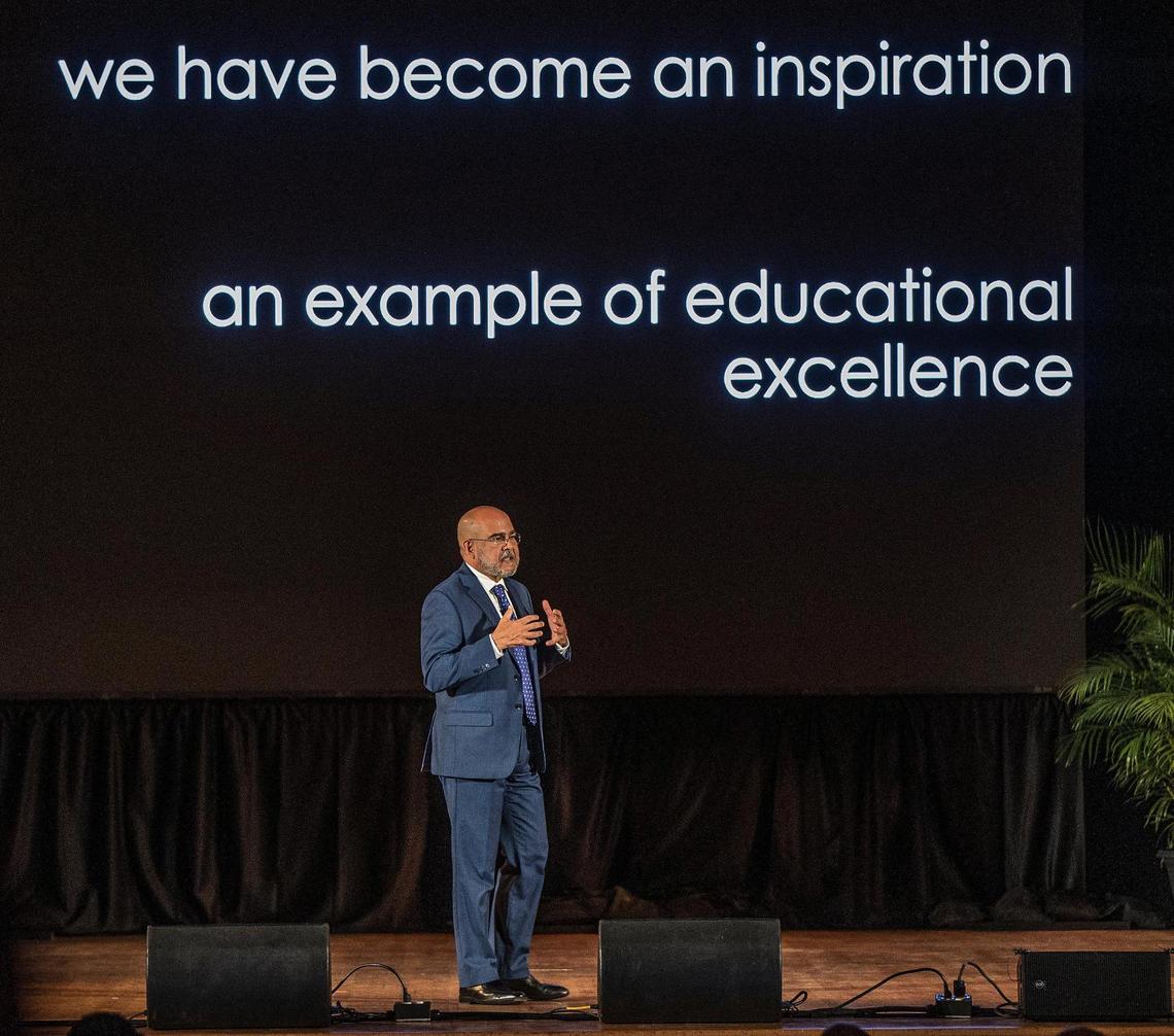 Superintendent Dr. Jose L. Dotres speaks during his first Miami Dade County Public Schools District 2022- 2023 Opening of Schools event at Miami Senior High School in Miami, on Friday, Aug. 5, 2022.