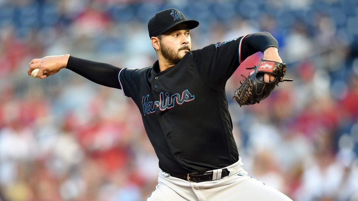 WASHINGTON, DC - AUGUST 31: Pablo Lopez #49 of the Miami Marlins pitches in the first inning during a baseball game against the Miami Marlins at Nationals park on August 31, 2019 in Washington, DC. (Photo by Mitchell Layton/Getty Images)