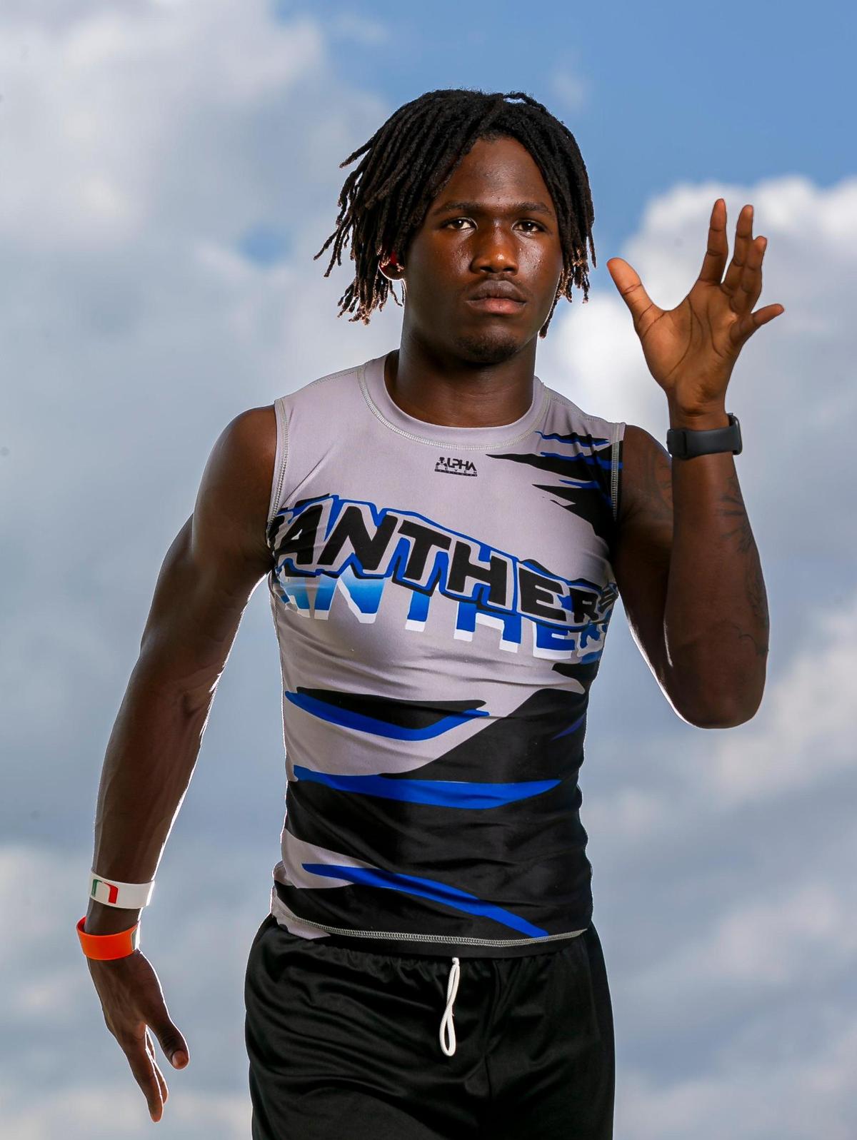 Broward Track and Field Athlete of the Year Chris Johnson, from Dillard High School, is photographed at Brian Piccolo Park in Cooper City, Florida on Friday, May 27, 2022.