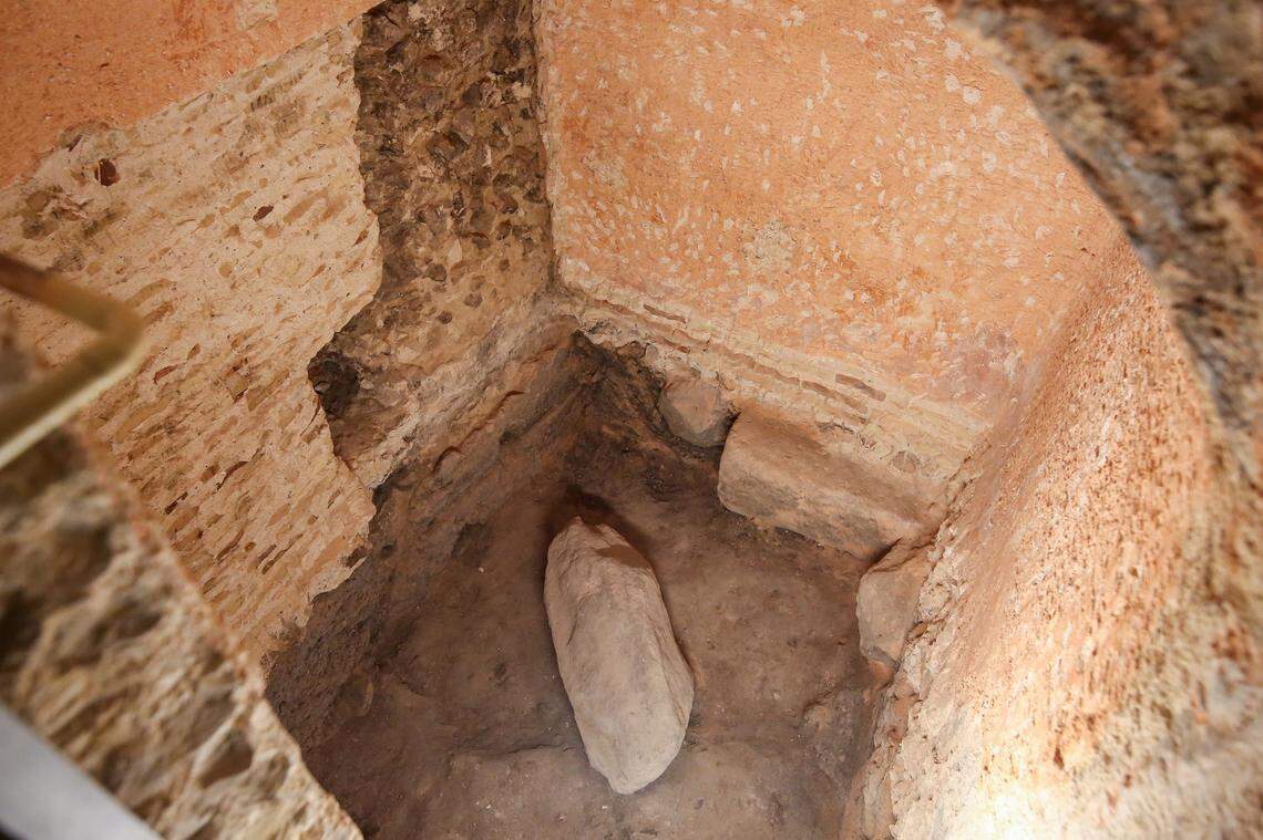 The lower section of a restored Roman pool.