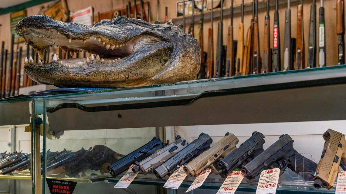 Guns for sale at Gator Guns & Pawn in West Palm Beach, Florida on October 7, 2020. People are buying more guns with fears over the pandemic and protests nationwide. (GREG LOVETT / THE PALM BEACH POST) Wpb 20201007 Gun Sales 01