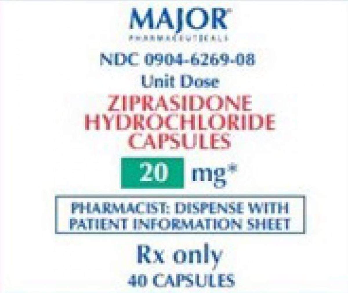 The label for Ziprasidone Hydrochloride Capsules, 20 mg