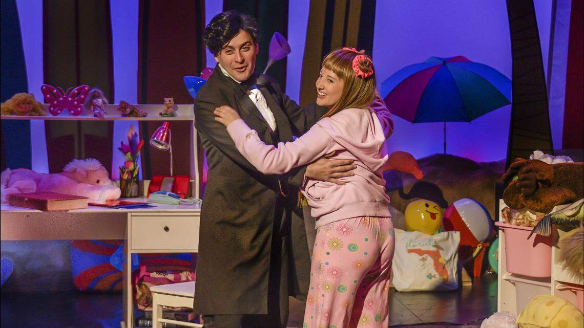 Brian Reiff as President Franklin Pierce trips the light fantastic with Hannah Richter as Jennifer in “Franklin Pierce: Dragon Slayer,” part of Summer Shorts.