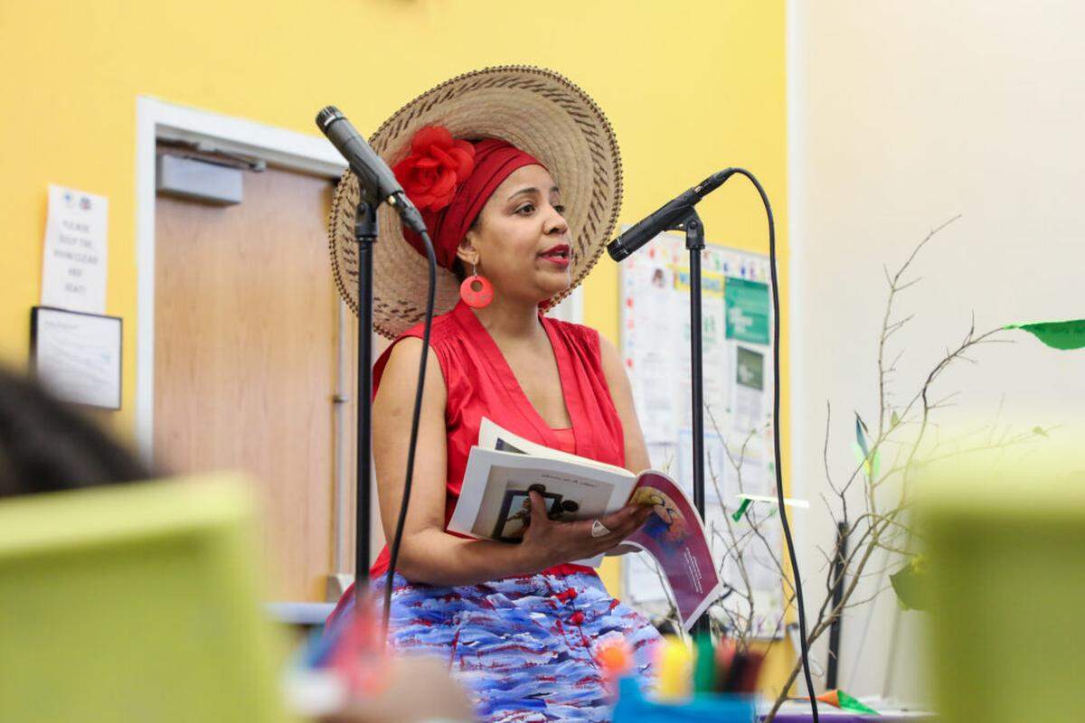 Pascale Millien of Sosyete Koukouy reads to attendees at last year’s Little Haiti Book Festival.