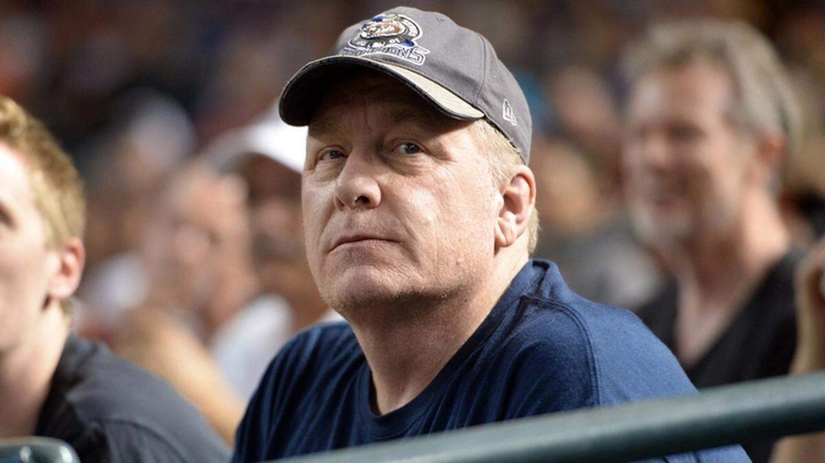 Aug 3, 2018; Phoenix, AZ, USA; MLB Hall of Fame pitcher Curt Schilling looks on during the first inning of the game between the Arizona Diamondbacks and the San Francisco Giants at Chase Field. Mandatory Credit: Joe Camporeale-USA TODAY Sports